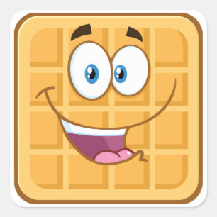 Glückliches Waffel Kawaii Lächelndes Frühstück Ess Quadratischer Aufkleber