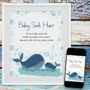 Glückliches Wal-Socken-Jagd-Baby-Shower-Spielplaka Poster