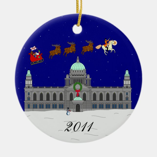 Glückliches Weihnachten (BelfastRathaus) Keramikornament (Vorne)