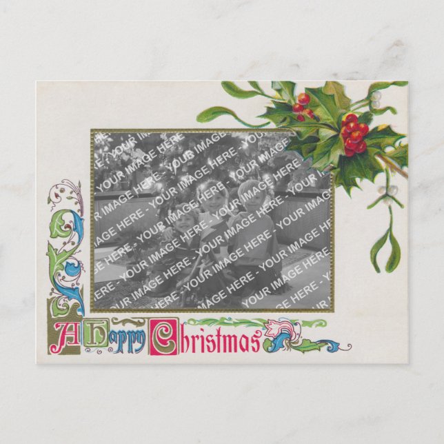 "Glückliches Weihnachts" Vintage Feiertagspostkarte (Vorderseite)