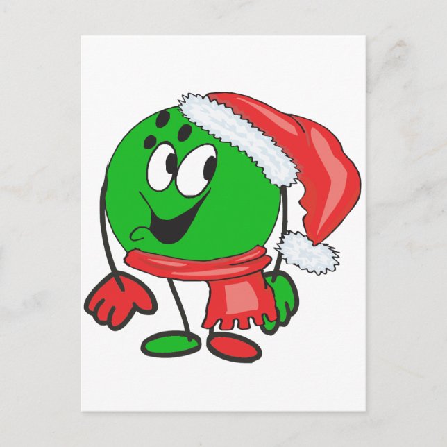 Glückliches WeihnachtsBowlingsball, der eine Feiertagspostkarte (Vorderseite)