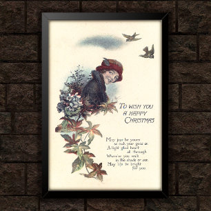 Glückliches Weihnachtsmädchen Vintag 1920 Gruß Poster