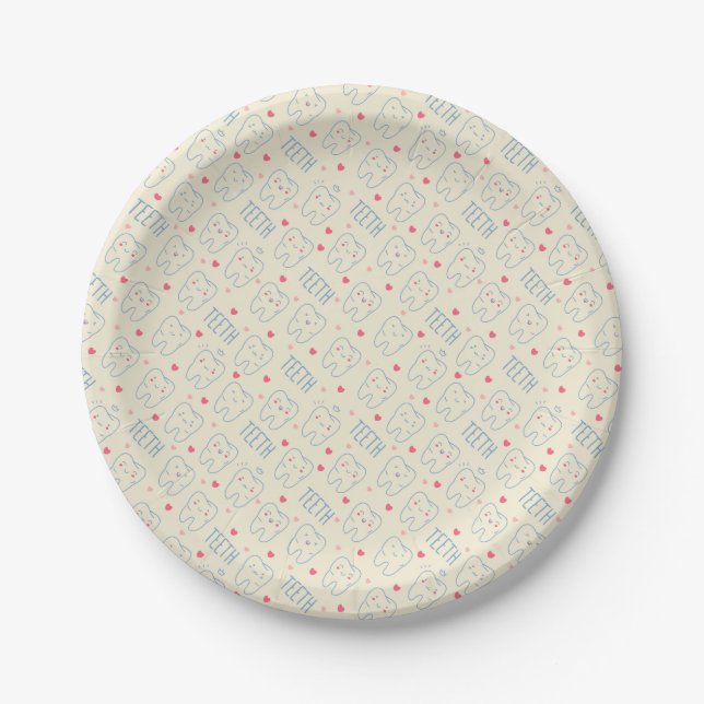 Glückliches Zahn-Pastellmuster Pappteller (Vorderseite)