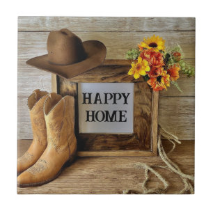 Glückliches Zuhause Cowgirl Cowboy Stil Mit Cowboy Fliese