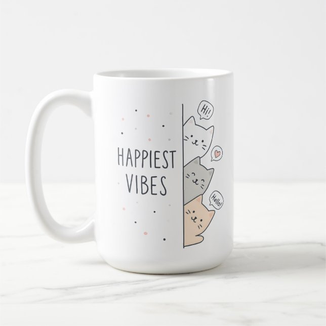 Glücklichste Stimmung Katzen Süß Ästhetik Kaffeetasse (Links)