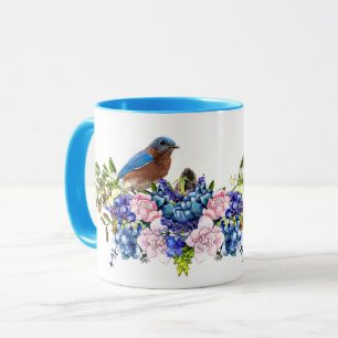 Glücksblaue Vogel-Persönliche Blumengestaltung Tasse