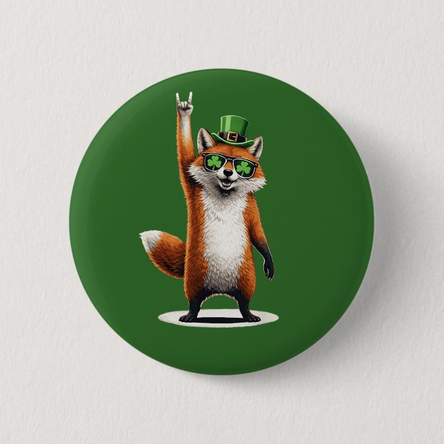 Glücksbringer Fuchs Shamrock Sonnenbrille St. Patr Button (Vorderseite)