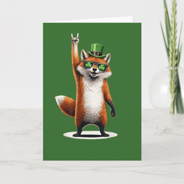 Glücksbringer Fuchs Shamrock Sonnenbrille St. Patr Karte (Vorderseite)