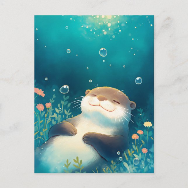 Glückseliger Otter schwebt in träumerischem blauem Postkarte (Vorderseite)