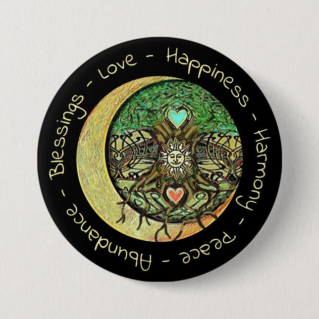Glückseligkeit, Liebe, Harmonie, Frieden, Segenskn Button (Vorderseite)