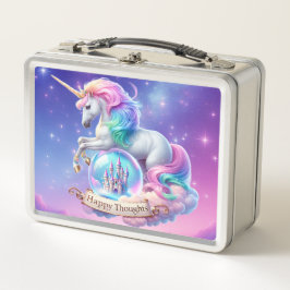 Glücksgedanken-Einhorn-Schloss Metall-Lunchbox Metall Brotdose
