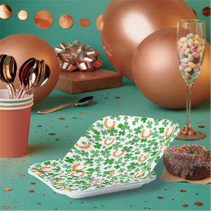 Glückshufeisen Vier-Blatt-Kleeblatt St. Patrick's  Pappteller