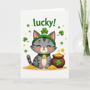Glückskarte mit Shamrocks-Katze Karte