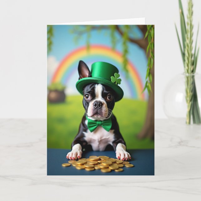 Glückskarten-Hund Shamrock Karte (Vorderseite)