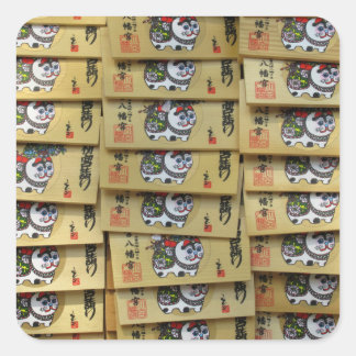 Glückskatze-Gebetsplatten: Tokyo, Japan Postkarte Quadratischer Aufkleber