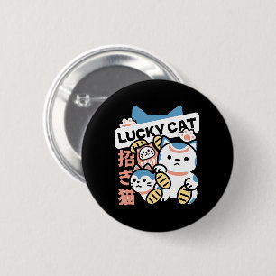 Glückskatze-Kunst – Maneki Neko mit Goldmünze Button