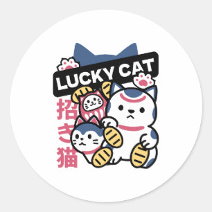 Glückskatze Maneki Neko – Japanische Glückskatze Runder Aufkleber