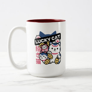 Glückskatze Maneki Neko – Japanische Glückskatze  Zweifarbige Tasse