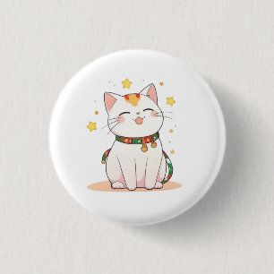 Glückskatze mit Sternen Kawaii Design Button