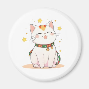 Glückskatze mit Sternen Kawaii Design Magnet