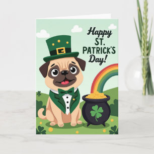 Glücksklee Mops St. Patrick Karte
