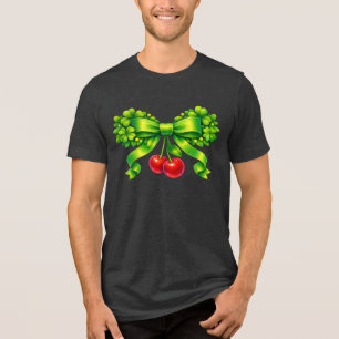 Glücksklee-Schleife mit Kirschen im grünen Design Tri-Blend Shirt