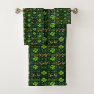 Glücksklee St. Patrick's Day Grün & Gold Dekoratio Badhandtuch Set