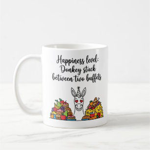 Glückspegel: Esel zwischen zwei Buffets eingeklemm Kaffeetasse