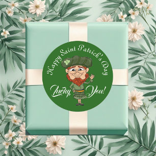 Glückspilz Kobold-Elf, Frohen St. Patrick's Day  Runder Aufkleber