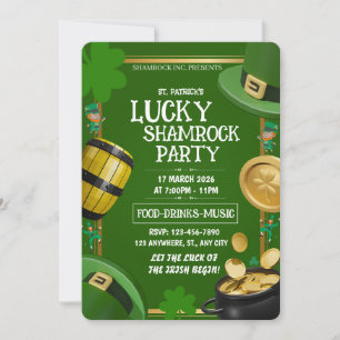 Glückspilz Shamrock Party St. Paddy's Day Anpassba Einladung