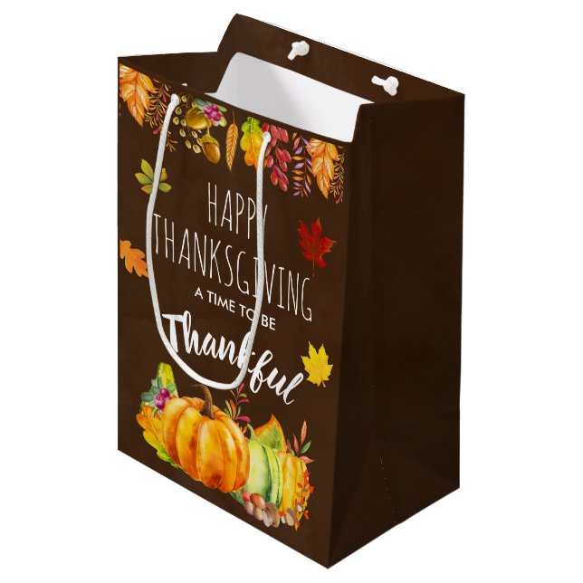 Glückspilze zum Erntedanken und Herbstblätter Mittlere Geschenktüte (Vorderseite Schrägansicht)