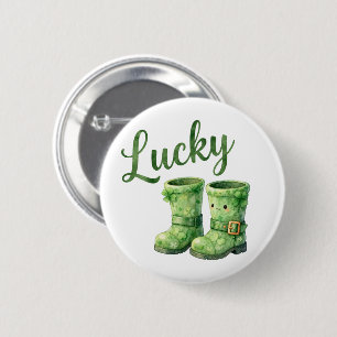 Glücksstiefel des Kobolds Wasserfarben St. Patrick Button