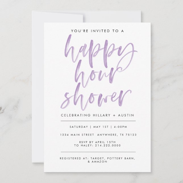 GLÜCKSSTUNDENEINLADUNG DER BRIDAL SHOWER - Lavende Einladung (Vorderseite)