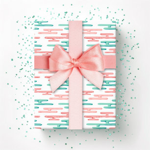 Glückverheißende Wolkenbänder in Türkis und Flamin Geschenkpapier