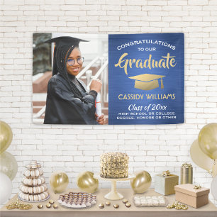 Glückwunsch 1 Foto Blau-Gold Weiß Moderner Abschlu Banner