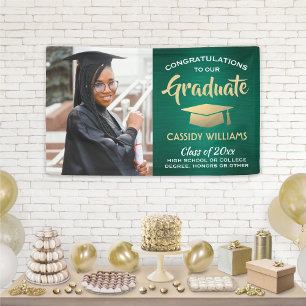 Glückwunsch 1 Foto Grün Gold und Weiß Abschluss Banner
