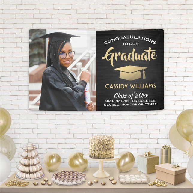 Glückwunsch 1 Foto Schwarz-Gold-Abschluss gebürste Banner (Von Creator hochgeladen)