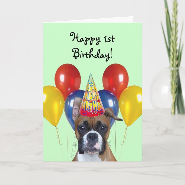 Glückwunsch 1. Geburtstag Boxer Grußkarte Karte (Vorderseite)