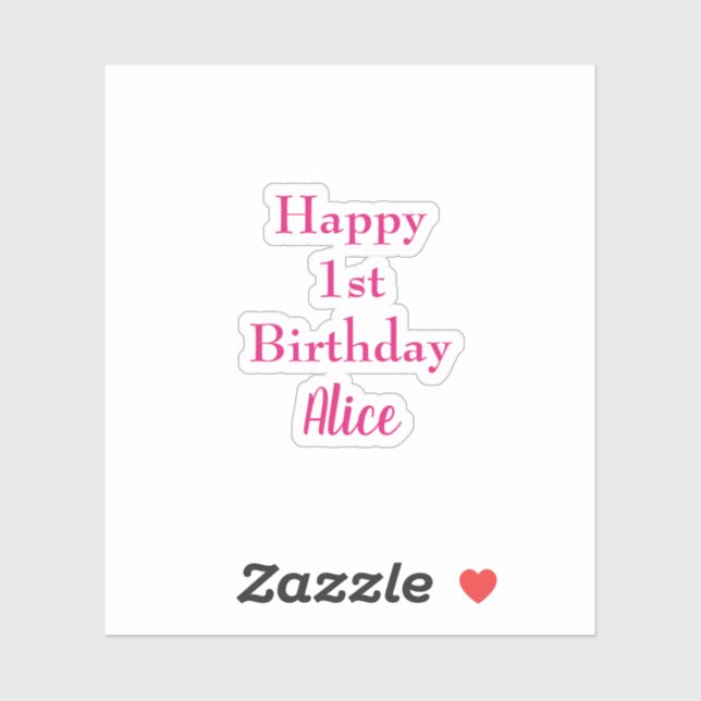 Glückwunsch 1. Geburtstag Pink White Individuelle  Aufkleber (Blatt)