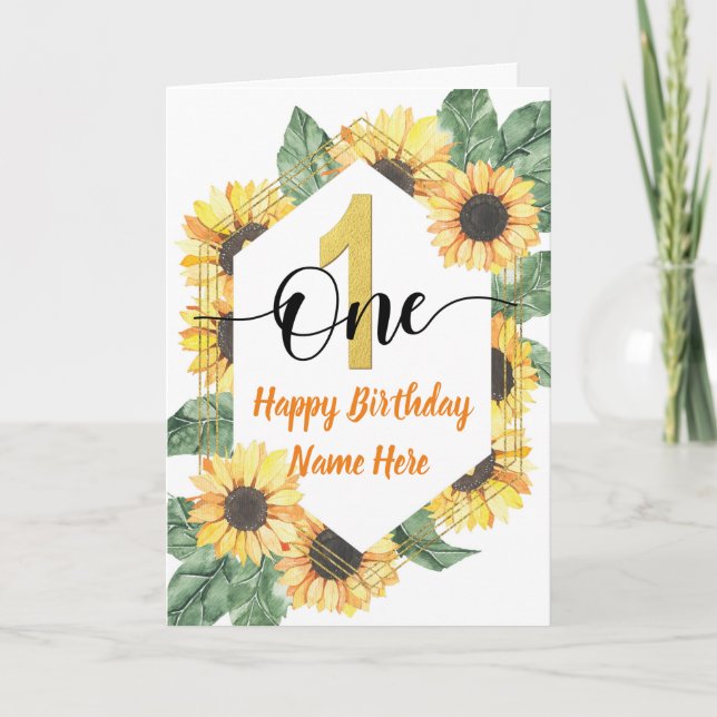 Glückwunsch 1. Geburtstag Sonnenblume Gruß Karte (Vorderseite)