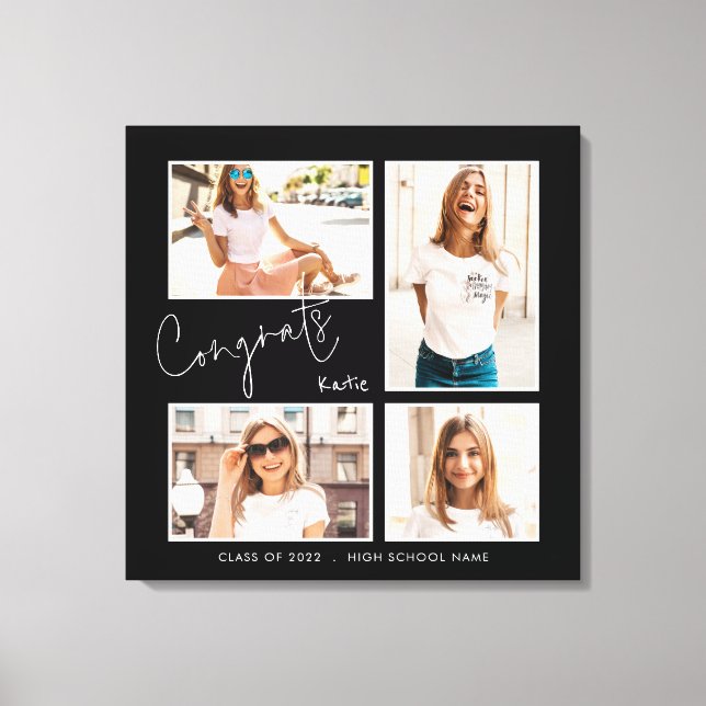 Glückwunsch 2024 Absolvent 4 Schwarzer Name Leinwanddruck (Vorderseite)