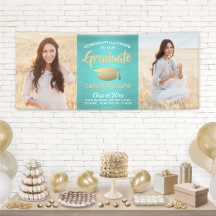 Glückwunsch 2 Foto Aquamarin Blue Gold Brushed Abs Banner