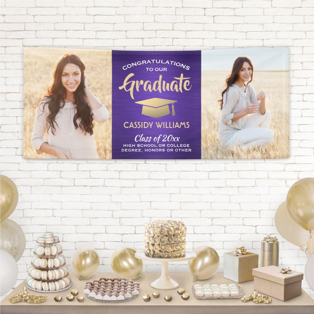 Glückwunsch 2 Foto Lila Gold und Weißer Abschluss Banner (Von Creator hochgeladen)