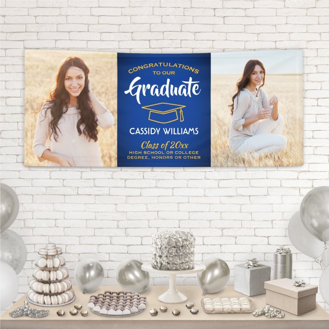 Glückwunsch 2 Foto Royal Blue Gold Yellow Abschlus Banner (Von Creator hochgeladen)