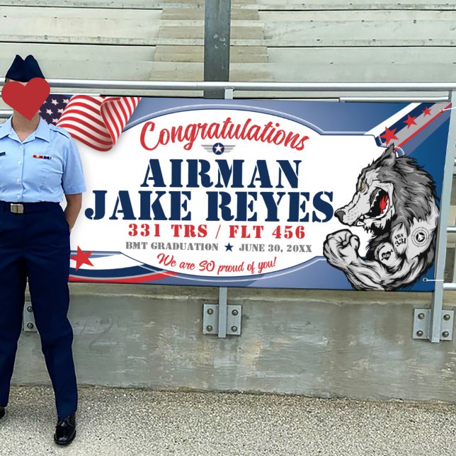 Glückwunsch 331 Wolfpack Air Force Abschluss Banner (Air Force, Graduation Vinyl Banner, 331 TRS Wolfpack mascot, BMT Basic Training, Airman Graduation)