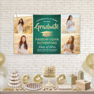 Glückwunsch 4 Foto Grün Gold und Weiß Abschluss Banner