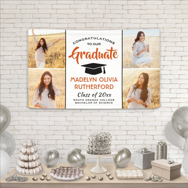 Glückwunsch 4 Foto Orange Black and White Abschlus Banner (Von Creator hochgeladen)