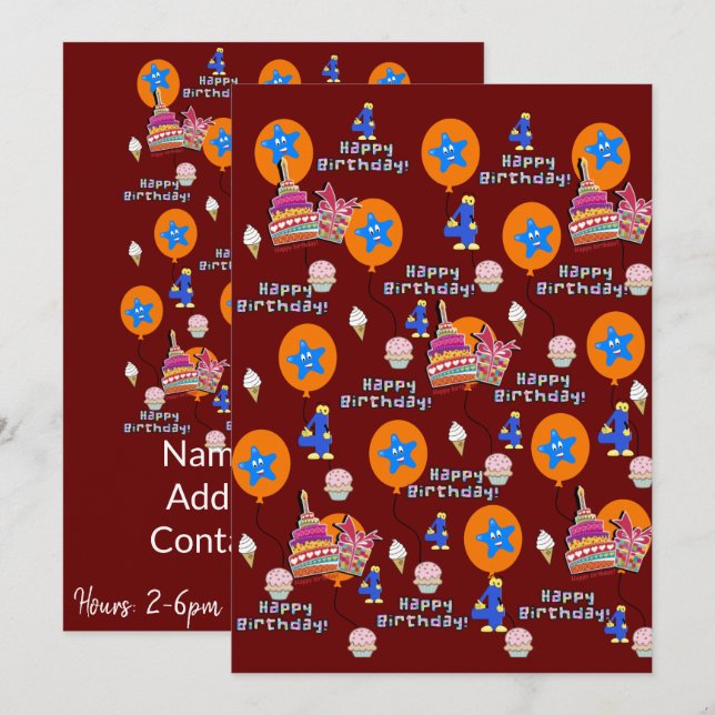 Glückwunsch 4. Geburtstag Einladung Geburtstag #4 (Vorne/Hinten)