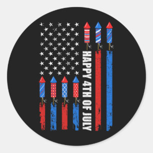 Glückwunsch 4. Juli American Flag Feuerwerk Patrio Runder Aufkleber
