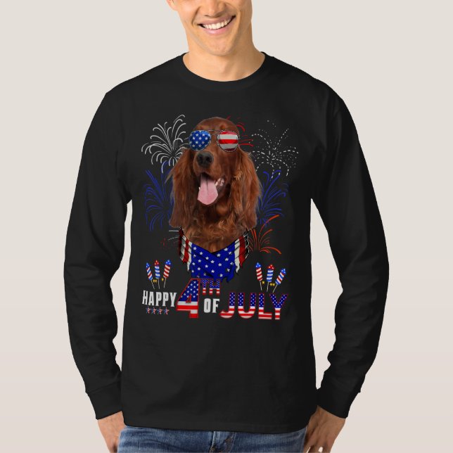 Glückwunsch 4. Juli American Flag Irish Setter Sun T-Shirt (Vorderseite)